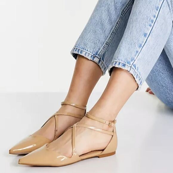 BRAND NEW CHARLOTTE RUSSE POINTED TOE CRISSCROSS STRAP D'ORSAY FLAT SUEDE SHOE - Picture 1 of 15